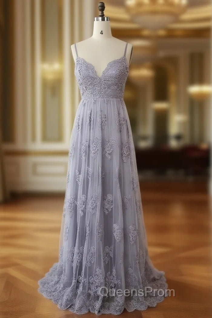 Charming Grey Lace Evening Party Dress , High Quality Evening Gown