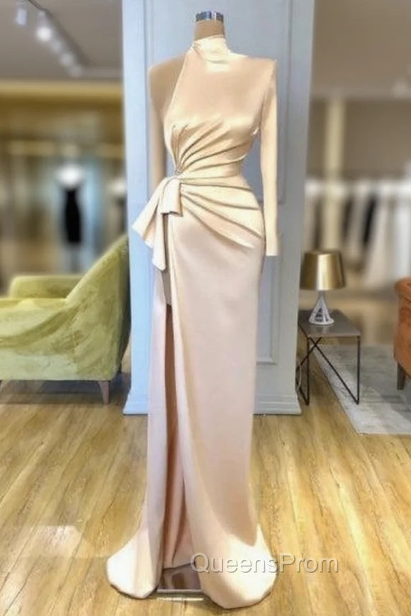 Charming High Neck Long Sleeves Evening Prom Dress Front Split Long Main image