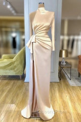 Charming High Neck Long Sleeves Evening Prom Dress Front Split Long