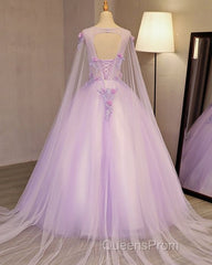 Charming Lavender Tulle Flowers Long Evening Prom Dress, Sweet 16 Gowns