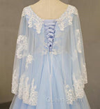 Charming Light Blue Tulle V-neckline Long Party Dress, Evening Prom Dress
