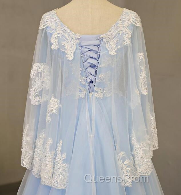 Charming Light Blue Tulle V-neckline Long Party Dress, Evening Prom Dress