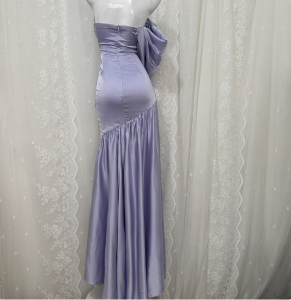 Charming Light Purple Mermaid Sweetheart Neck Pearl Sequin Satin Long Classy Prom Dress Secondary image