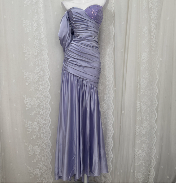 Charming Light Purple Mermaid Sweetheart Neck Pearl Sequin Satin Long Classy Prom Dress
