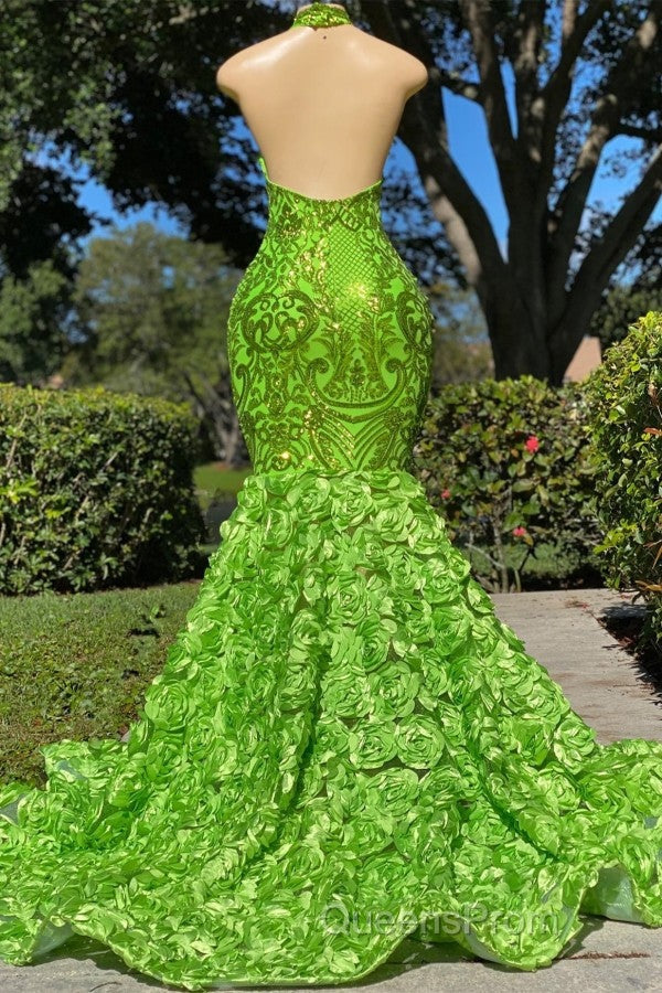 Charming Long Mermaid Halter Satin Lace Backless Evening Prom Dress Secondary image