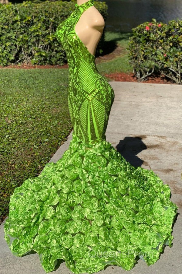 Charming Long Mermaid Halter Satin Lace Backless Evening Prom Dress