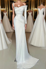 Charming Long Satin One-Shoulder Mermaid Evening Evening Prom Dress With Beading