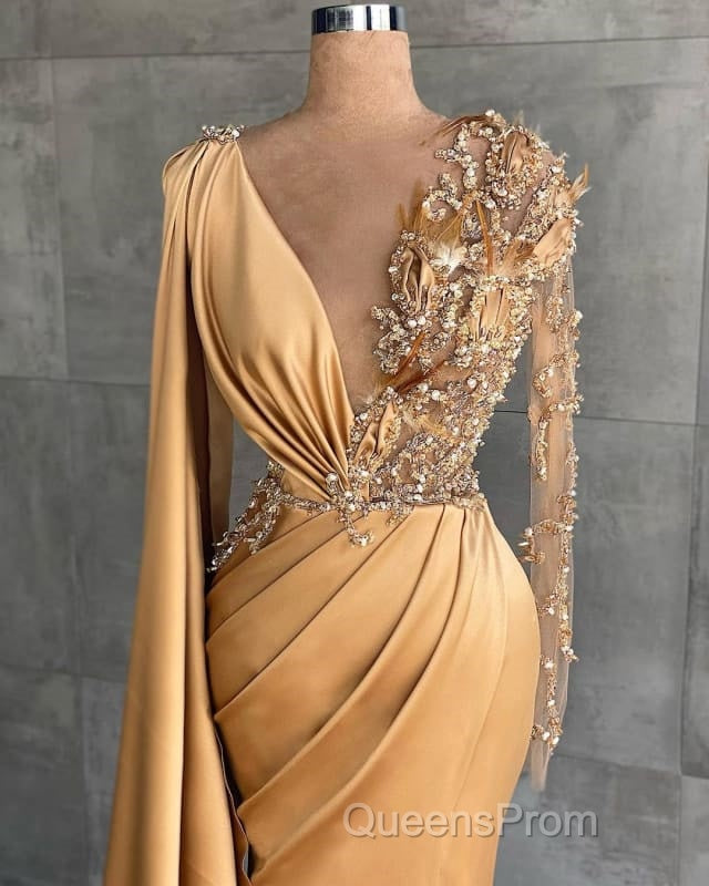Charming Long Sleeves V-Neck Mermaid Long Evening Dress With Side Train Secondary image