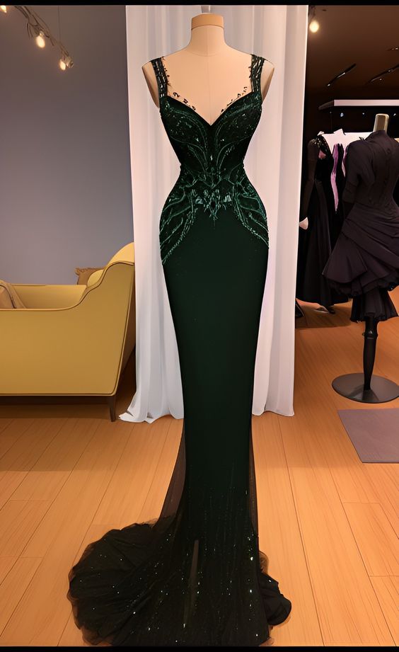 Charming Mermaid Straps Dark Green Sequin Classy Prom Dress Long Classy Prom Dress Main image