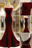 Charming Mermaid Wine Red Long Velvet Evening Dress, Wine Red Long Party Dress