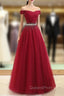 Charming Navy Blue Off Shoulder Floor Length Beaded Party Dress, Party Dress