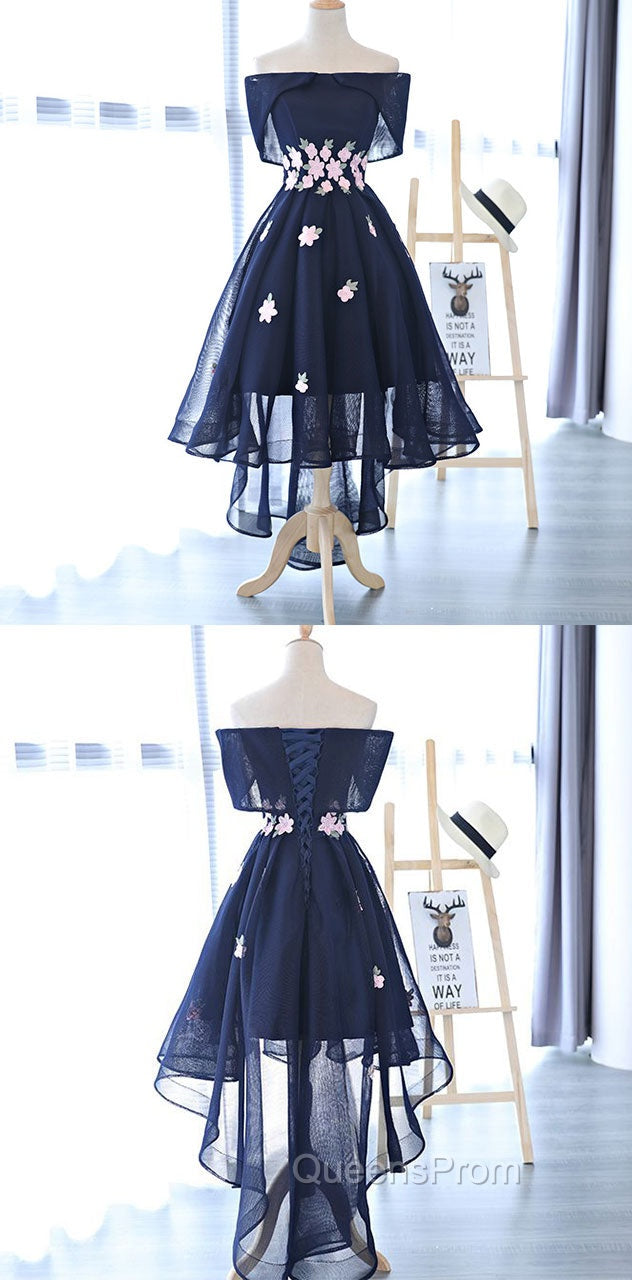 Charming Navy Blue Tulle Party Dress with Flowers, Cute Evening Prom Dress Secondary image