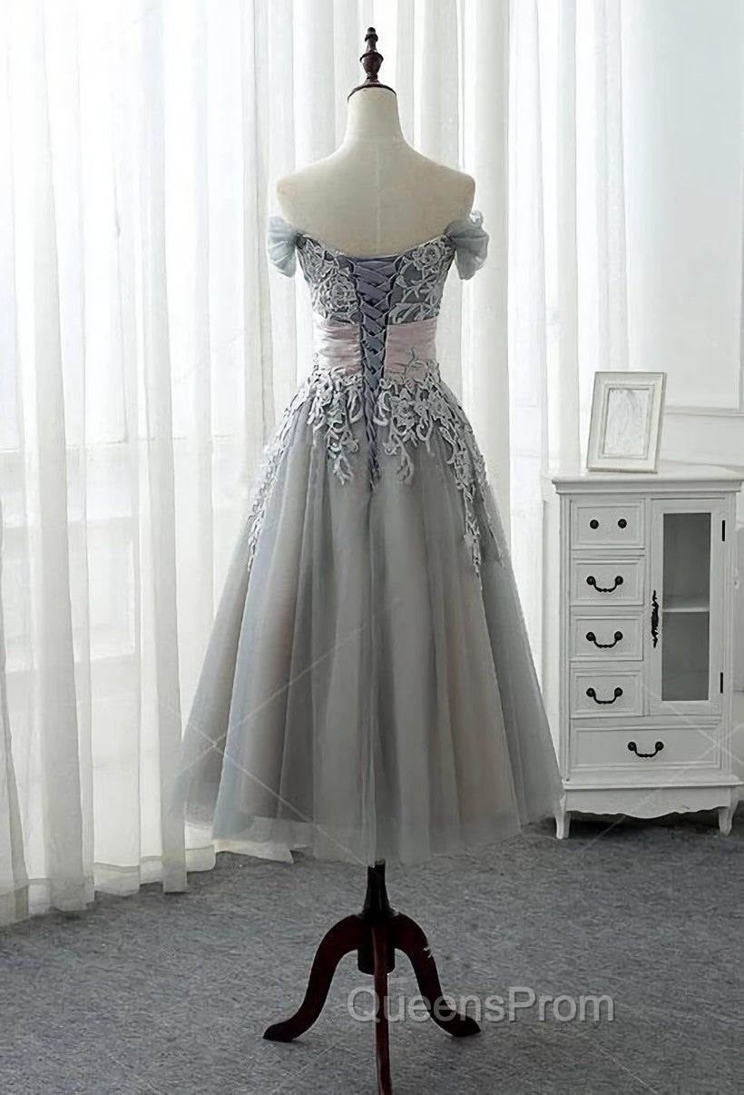 Charming Off-the-shoulder Homecoming Dress, Short A-line Tulle Gray Party Dress