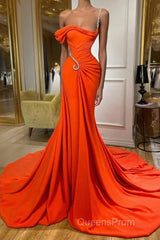 Charming One-should Sleeveless Mermaid Evening Prom Dress With Ruffles Long
