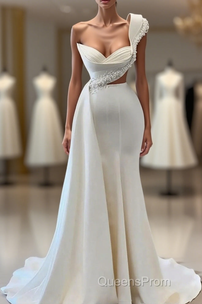 Charming One Shoulder Mermaid Sleeveless Asymmetrical Stretch Satin Evening Prom Dress Main image