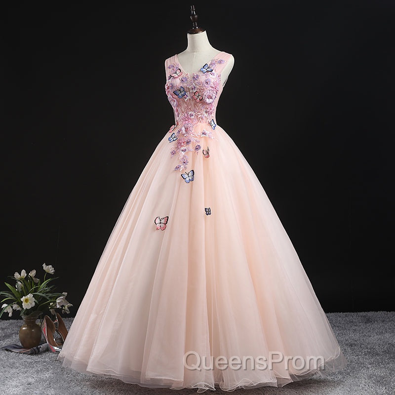 Charming Pink Flowers Ball Gown Long Sweet 16 Dress, Pink Evening Prom Dress Secondary image