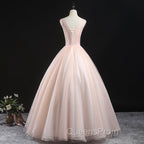 Charming Pink Flowers Ball Gown Long Sweet 16 Dress, Pink Evening Prom Dress