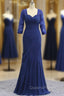 Charming Plus Size Royal Blue Mother Of The Bride Dress Mermaid 3/4 Sleeves