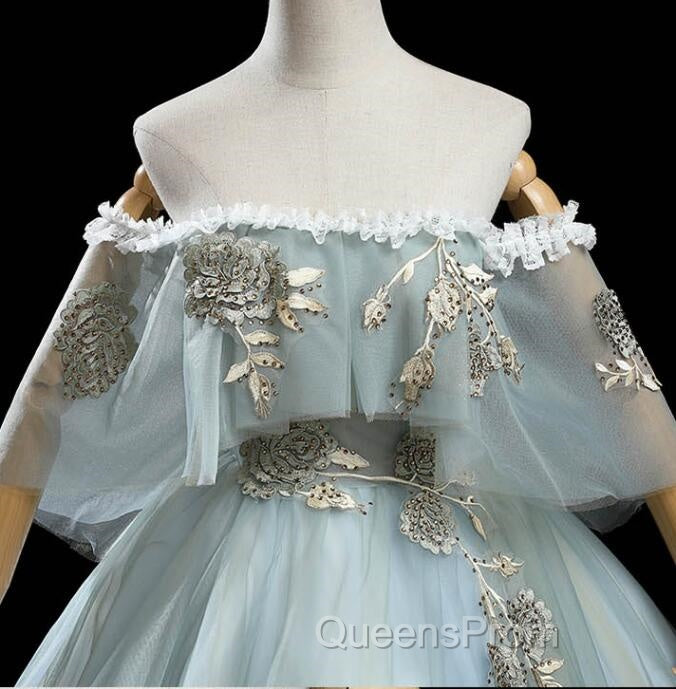 Charming Princess Light Green Tulle with Lace Flowers Evening Prom Dress, Light Green Party Dress