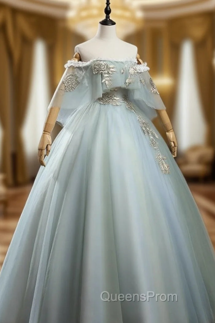 Charming Princess Light Green Tulle with Lace Flowers Evening Prom Dress, Light Green Party Dress Main image