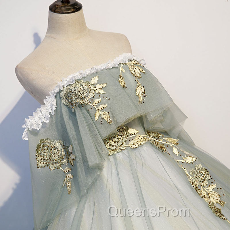 Charming Princess Light Green Tulle with Lace Flowers Evening Prom Dress, Light Green Party Dress