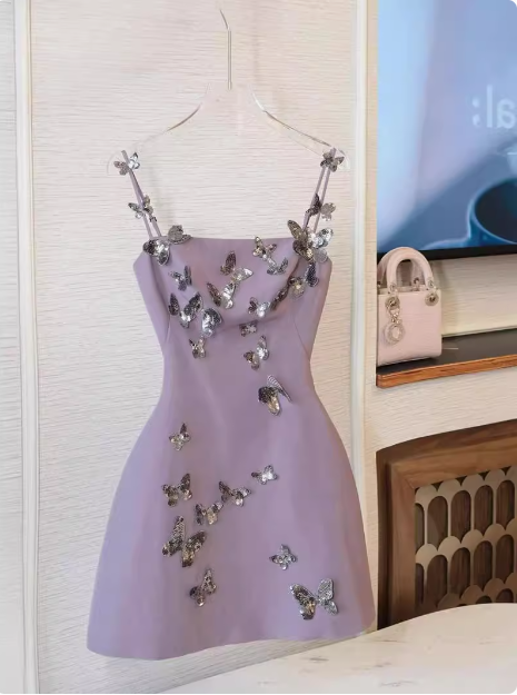 Charming Purple Butterfly Strap Satin 17Th Birthday Homecoming Dress Secondary image