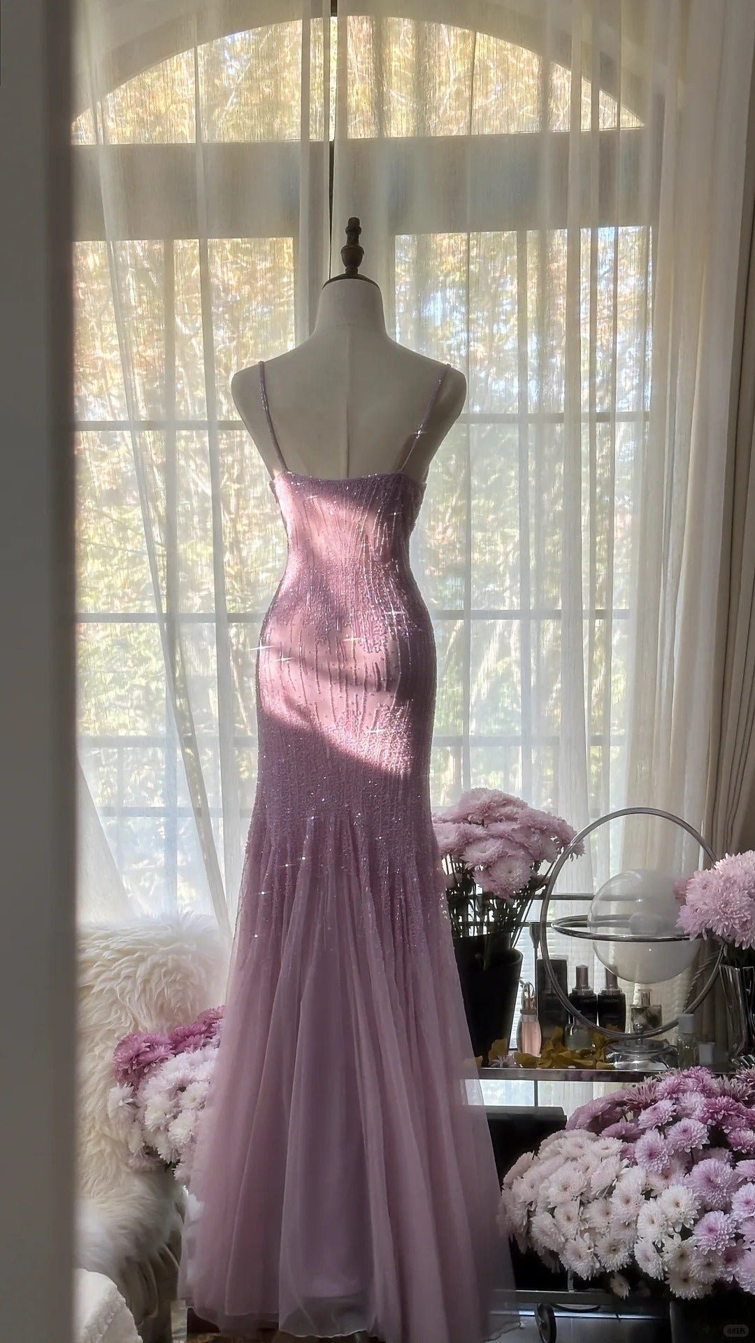 Charming Purple Chiffon Beaded Mermaid Long Classy Prom Dress