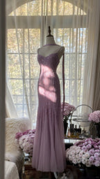 Charming Purple Chiffon Beaded Mermaid Long Classy Prom Dress