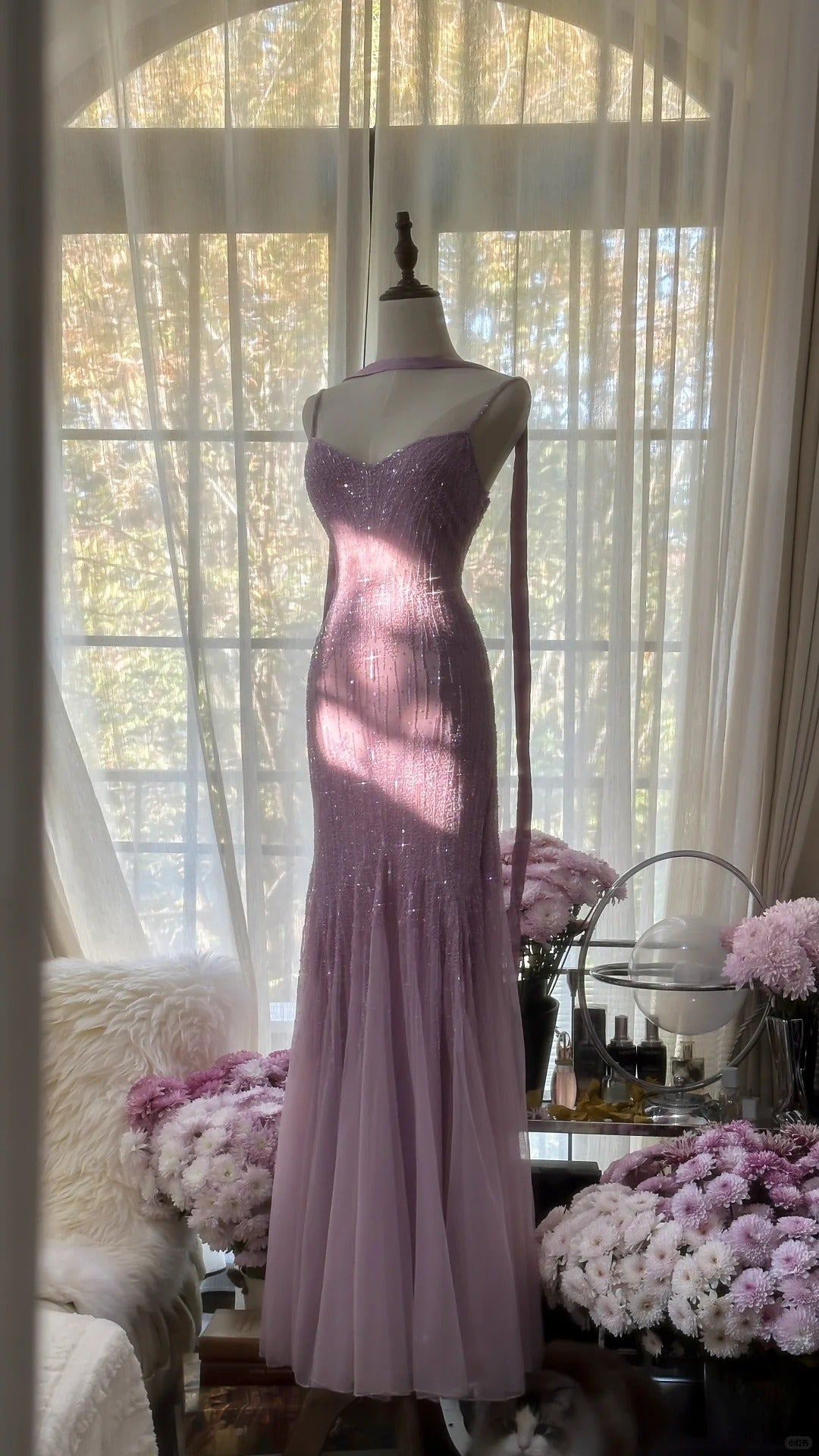 Charming Purple Chiffon Beaded Mermaid Long Classy Prom Dress