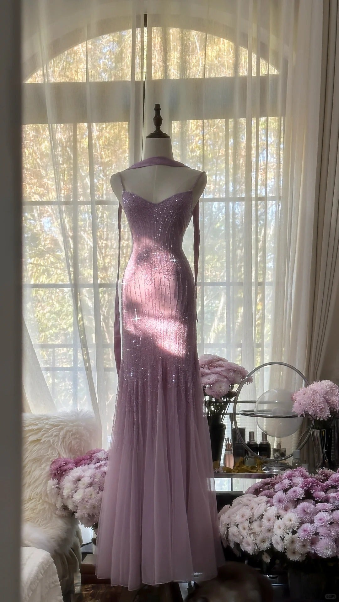 Charming Purple Chiffon Beaded Mermaid Long Classy Prom Dress