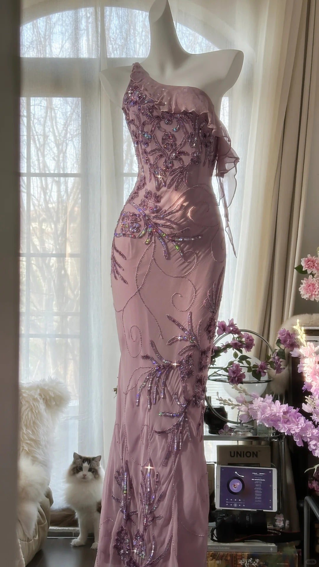 Charming Purple One Shoulder Heavily Beaded Chiffon Prom Dress