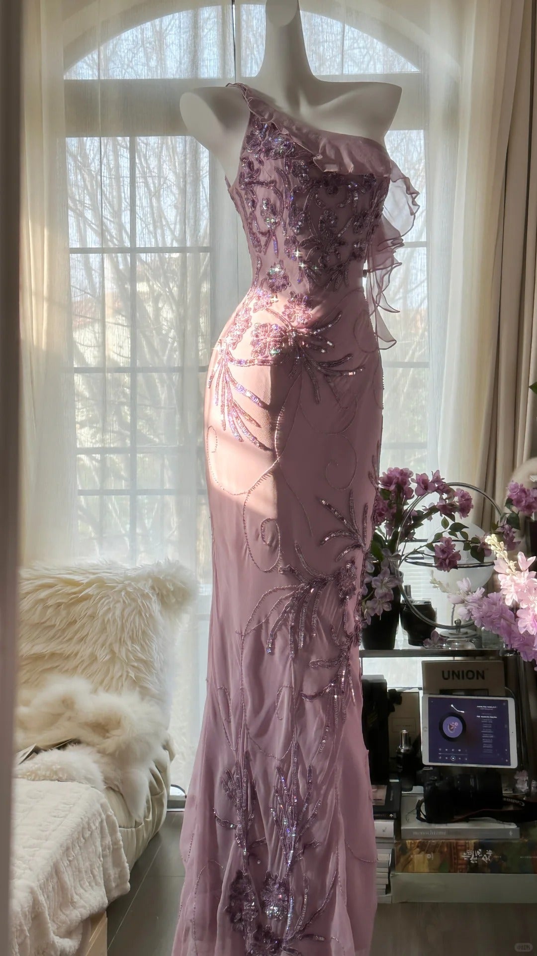 Charming Purple One Shoulder Heavily Beaded Chiffon Prom Dress Main image