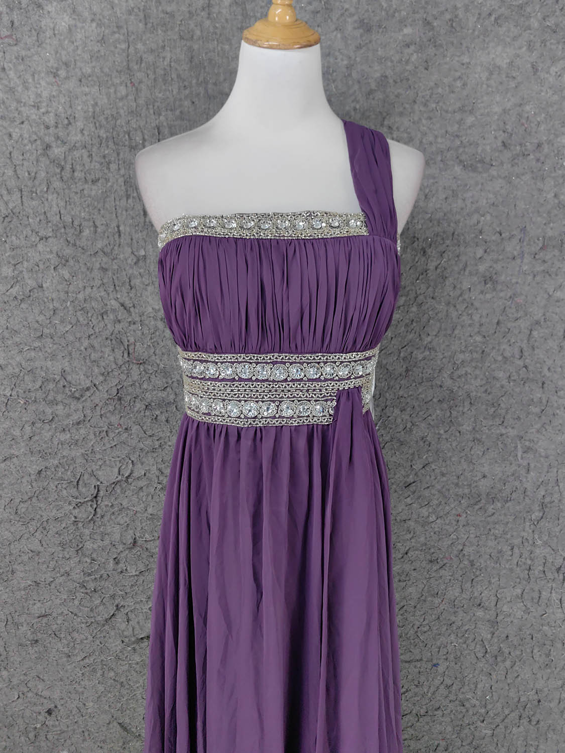 Charming Purple One-Shoulder Square Neck Rhinestone Beaded Chiffon Long Classy Prom Dress Secondary image