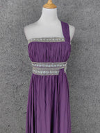Charming Purple One-Shoulder Square Neck Rhinestone Beaded Chiffon Long Classy Prom Dress