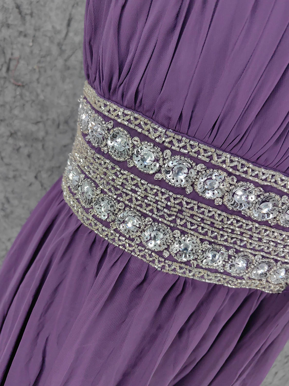 Charming Purple One-Shoulder Square Neck Rhinestone Beaded Chiffon Long Classy Prom Dress