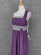 Charming Purple One-Shoulder Square Neck Rhinestone Beaded Chiffon Long Classy Prom Dress