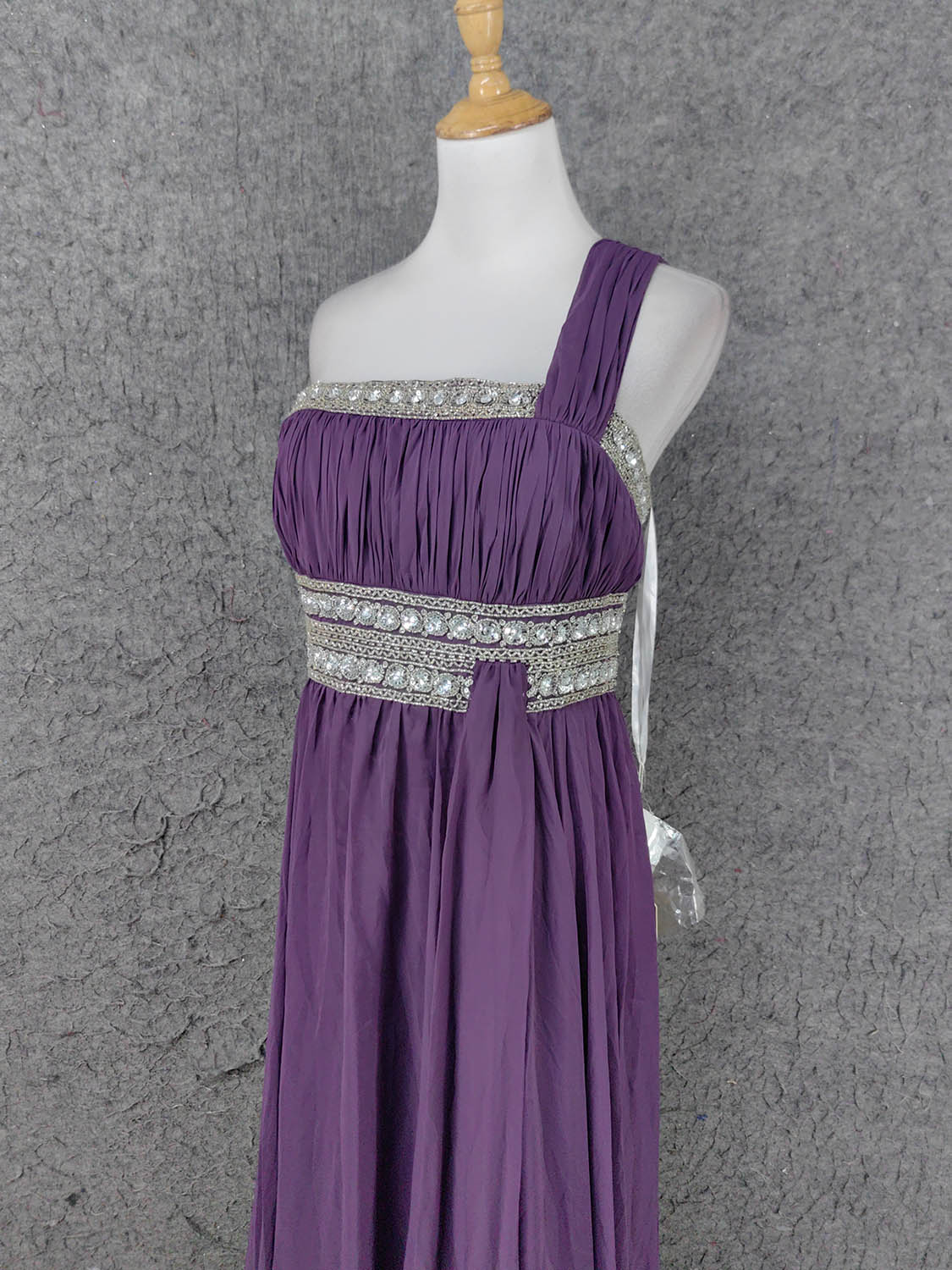 Charming Purple One-Shoulder Square Neck Rhinestone Beaded Chiffon Long Classy Prom Dress