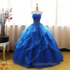 Charming Royal Blue Tulle Evening Prom Gown , Sweet Party Dress