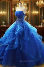 Charming Royal Blue Tulle Evening Prom Gown , Sweet Party Dress