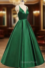 Charming Satin Cross Back Deep V-neckline Long Party Dress, Floor Length Evening Dress