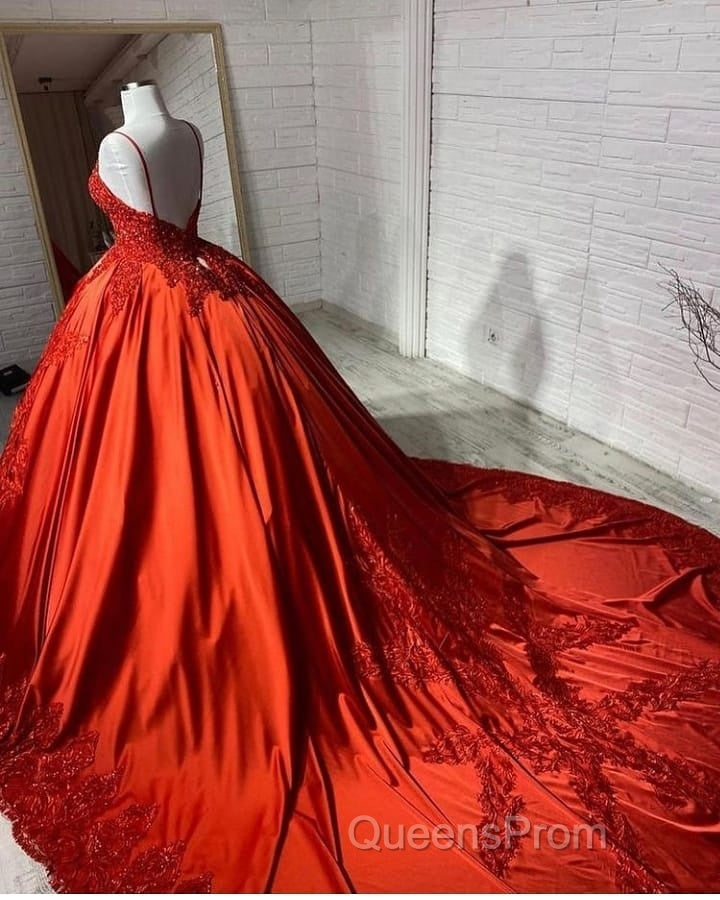 Charming Spaghetti Straps V Neck Aline Wedding Dress Orange Floral Appliques Secondary image