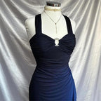 Charming Straps Navy Blue Ombre Long Backless Classy Prom Dress Classy Evening Dress