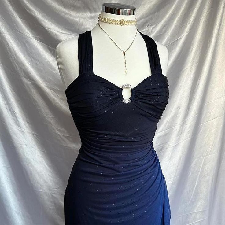 Charming Straps Navy Blue Ombre Long Backless Classy Prom Dress Classy Evening Dress