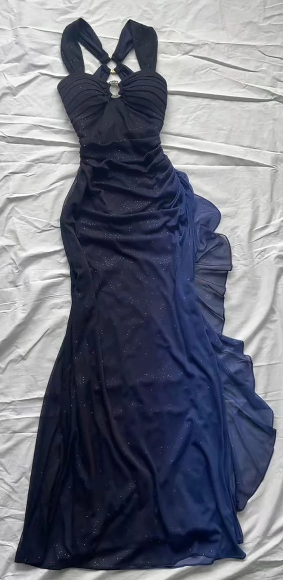 Charming Straps Navy Blue Ombre Long Backless Classy Prom Dress Classy Evening Dress Main image