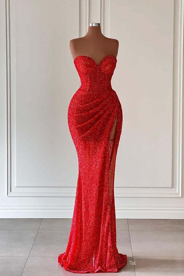 Charming Sweetheart Sleeveless Mermaid Prom Dresses Long Slit Online Main image