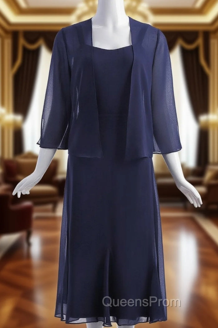 Charming Tea Length Party Gown Navy Blue Mother of the Bride Dress