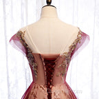 Charming Tulle Cap Sleeves Long New Party Gown, Evening Prom Dress