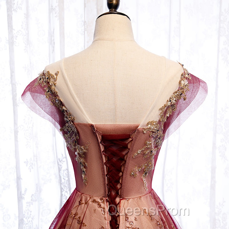 Charming Tulle Cap Sleeves Long New Party Gown, Evening Prom Dress