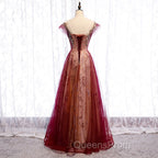 Charming Tulle Cap Sleeves Long New Party Gown, Evening Prom Dress