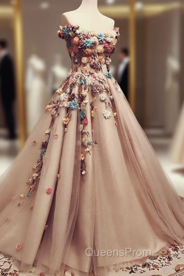 Charming Tulle Evening Dress 3D Flowers Embroidery Evening Prom Gowns Main image